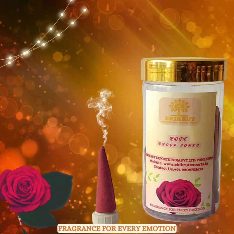 EKIKRUT Pink Rose Dhoop Cones, for Fragrance, Packaging Type : Paper Box