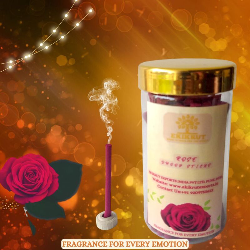 Ekikrut Rose Dhoop Sticks, For Temples, Religious, Pooja, Office, Home, Packaging Type : Paper Box