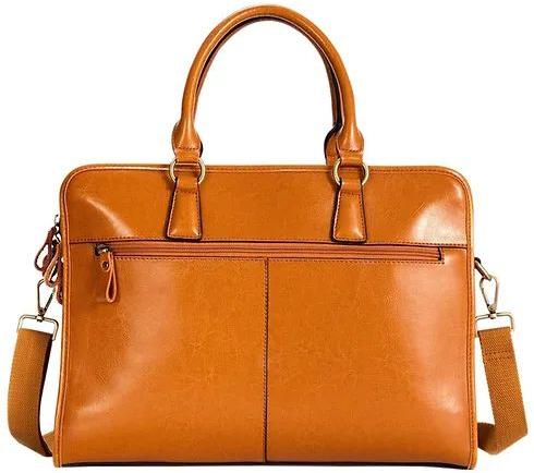 Plain Pure Leather Laptop Bag, Color : Brown