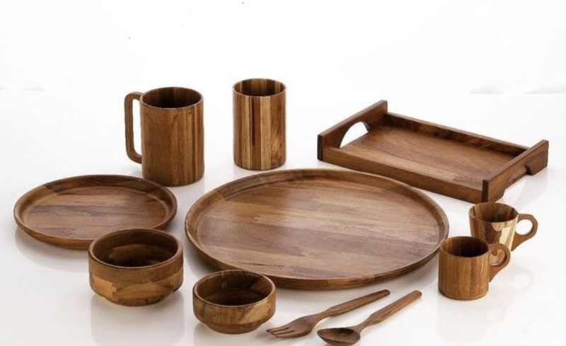 Shah Enterprises Round Plain Wooden Dinner Set, for Kitchen Use, Size : 12 Inches