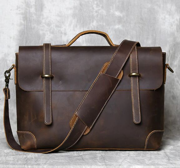 Brown Plain Handmade Leather Briefcase, for Travel Use, Office Use