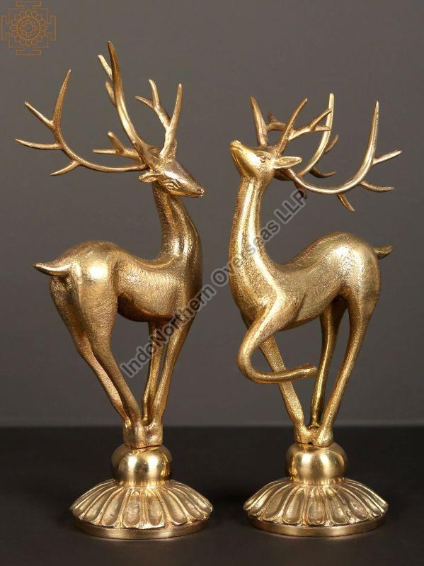 Golden Polished Brass Reindeer Statue Set, for Home Decoration, Packaging Type : Carton Box