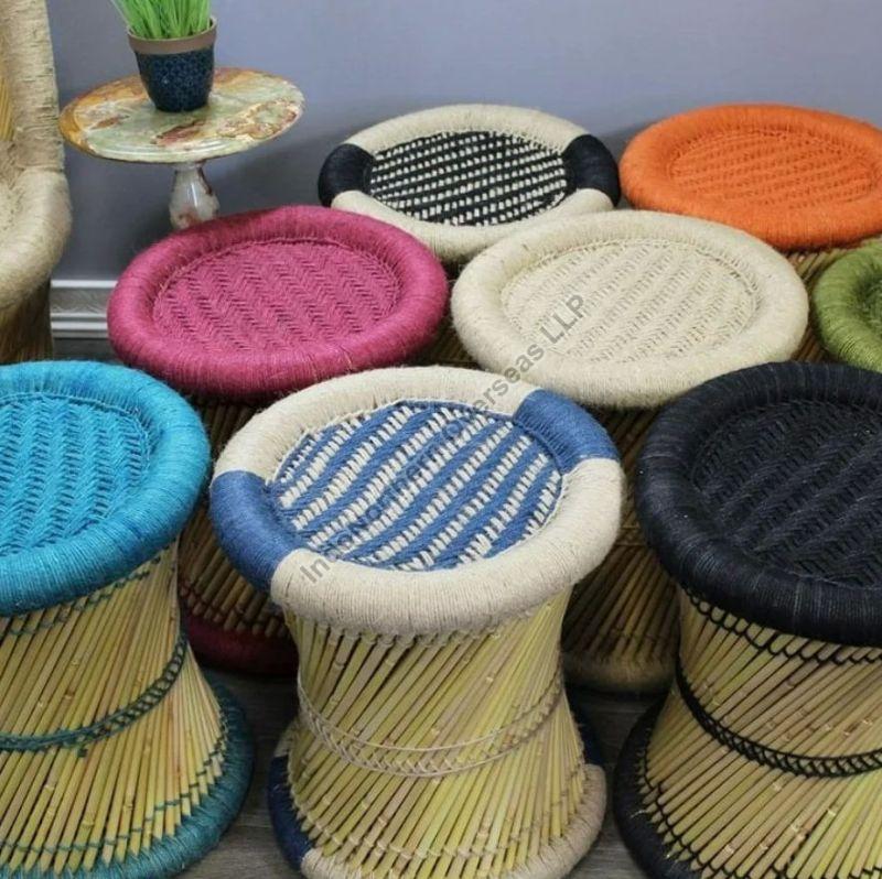 Multicolor Wood Round Mudda Stool, for Household, Feature : High Strength, Fine Finishing