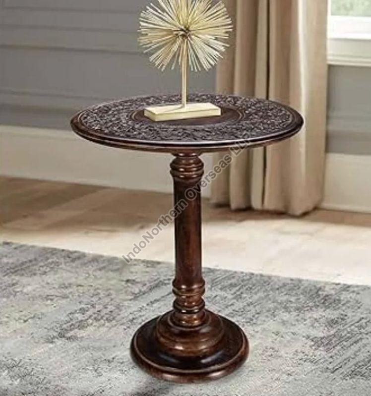 Brown Polished Wooden Round Side Table