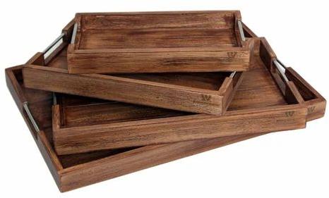 Rectangular Wooden Tray Set