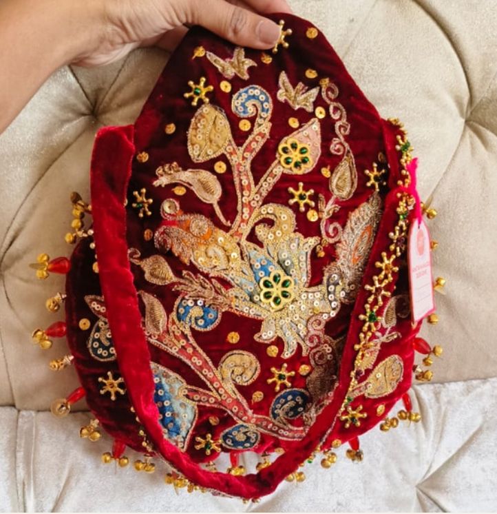 Embroidered Silk Applique Work Potli Bag