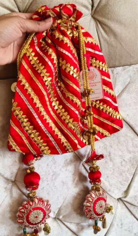 Embroidered Silk Lace Embellished Potli Bag, Technics : Machine Made