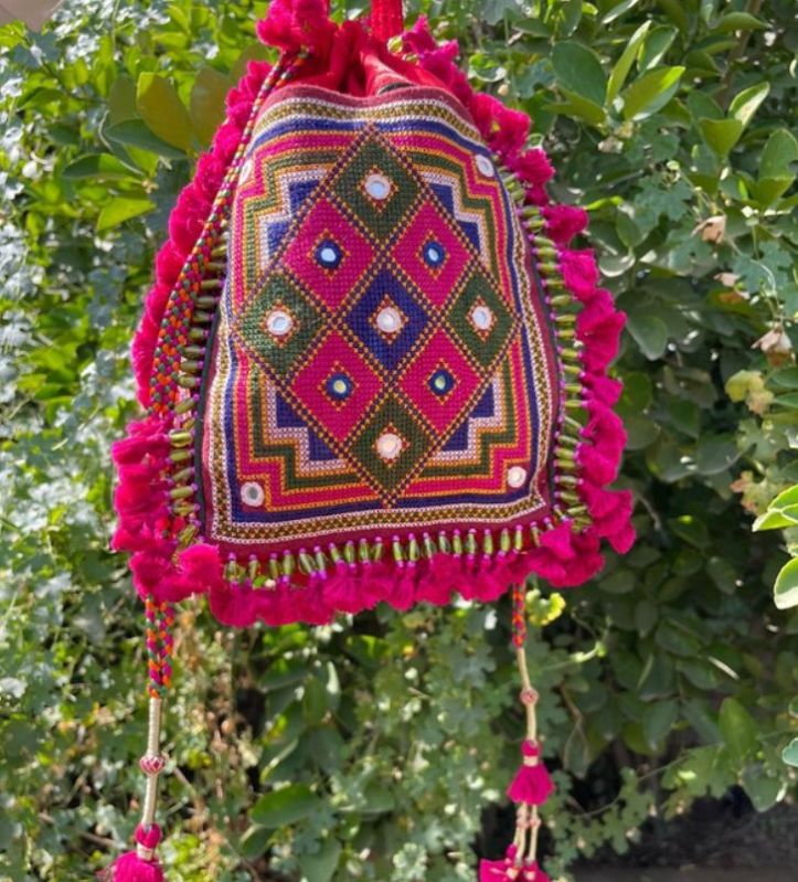 Embroidered Stone Tassel Potli Bag