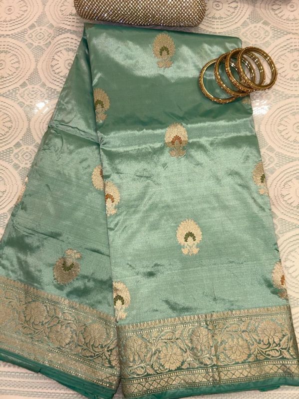 Pista Green Soft Banarasi Silk Saree, Occasion : Party Wear