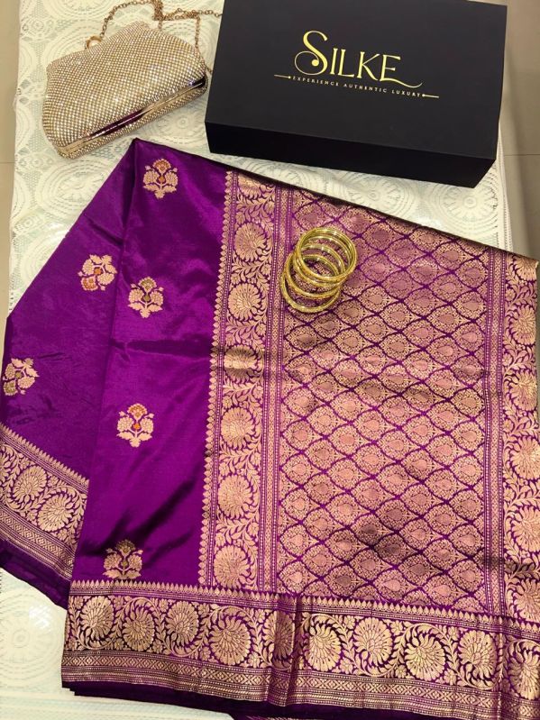 Banarasi Silk Purple Jacquard Saree, Occasion : Party Wear