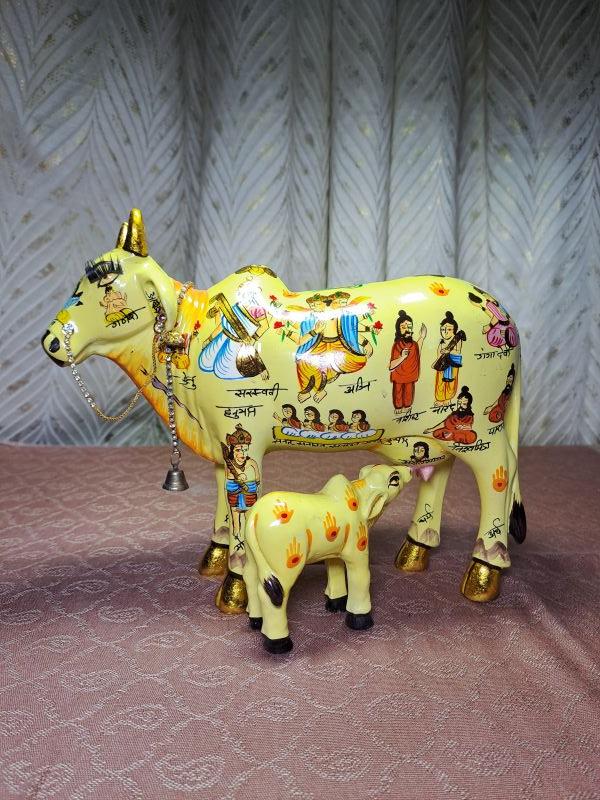 Ceramic Kamadhenu Cow Calf Statue