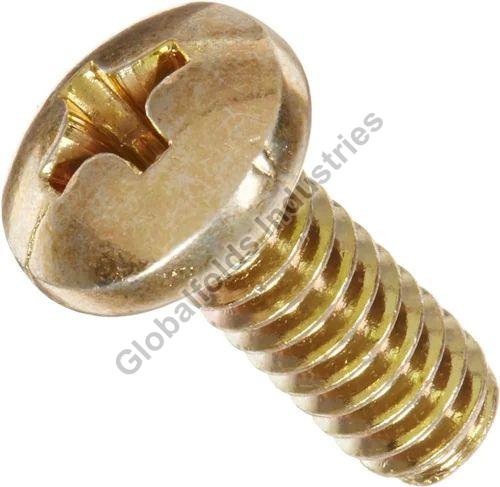 Globalfolds Golden Round Mild Steel Pan Phillips Machine Screw, for Fitting Use, Thread Type : Full Threaded