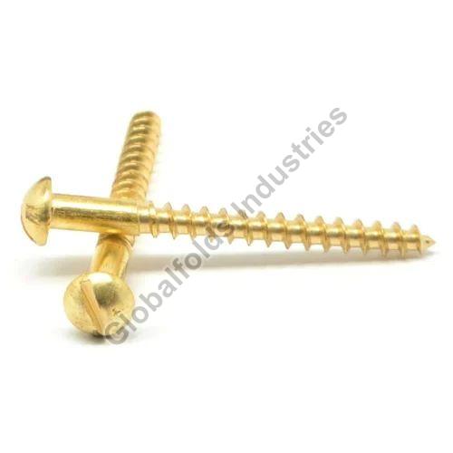 Golden Slotted Round Head Wood Screw, for Fitting Use, Thread Type : Half Threaded
