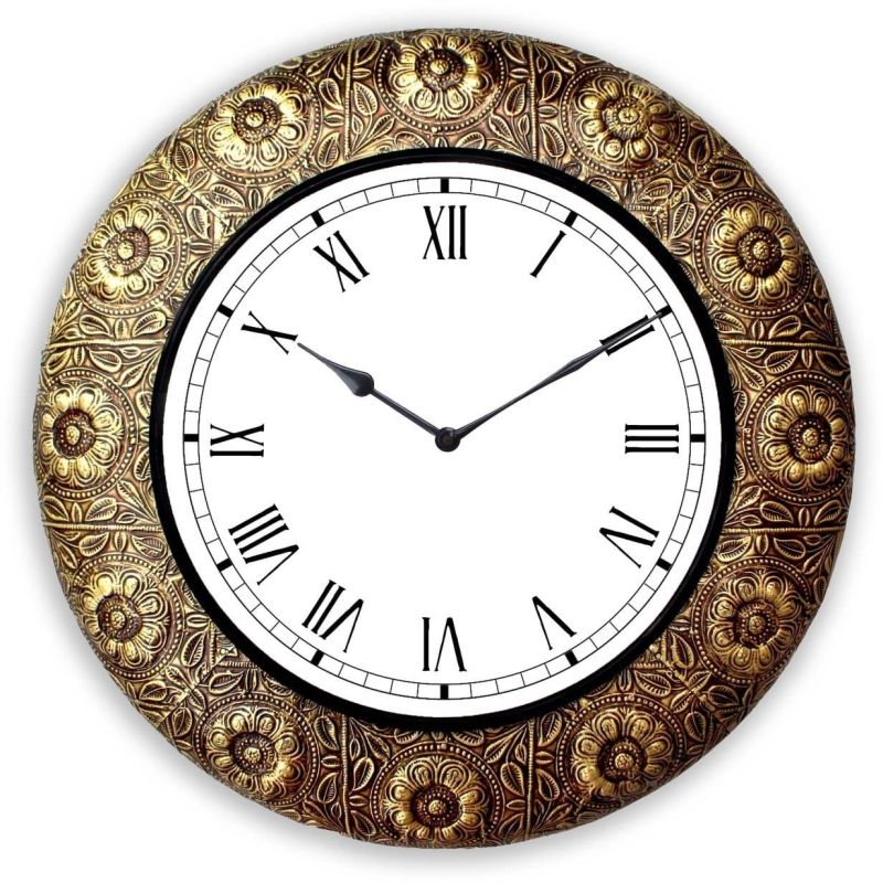 Round Brass Wall Clock, for Home, Office, Display Type : Analog