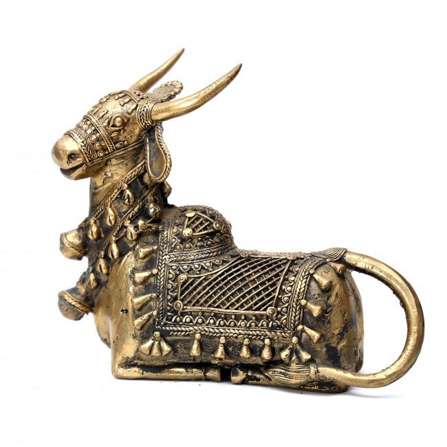 Golden Polished Dhokra Brass Nandi Statue, for Decoration, Packaging Type : Box