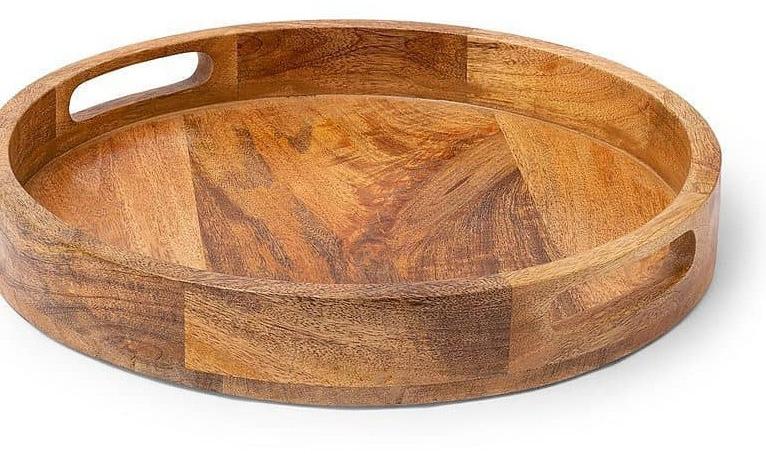 Polished Wood Round Serving Tray, For Cheese, Or Wine, Size : 12×12 Inches