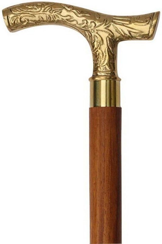 Brass Handle Wooden Walking Stick, Size : Standard