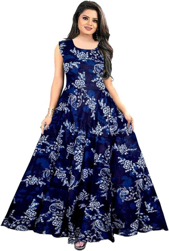 Multi Color Regular Fit Printed Cotton Ladies Long Dress, Occasion : Party Wear