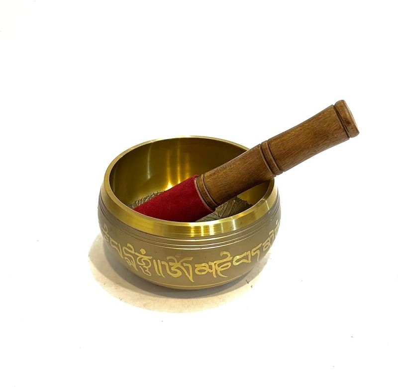 Golden Round Polished Carved Singing Bowl, Size : Standard
