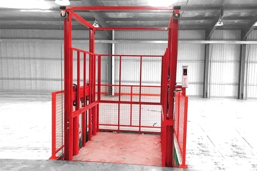 Red Electric Stainless Steel Double Mast Goods Lift, For Industrial, Voltage : 220v