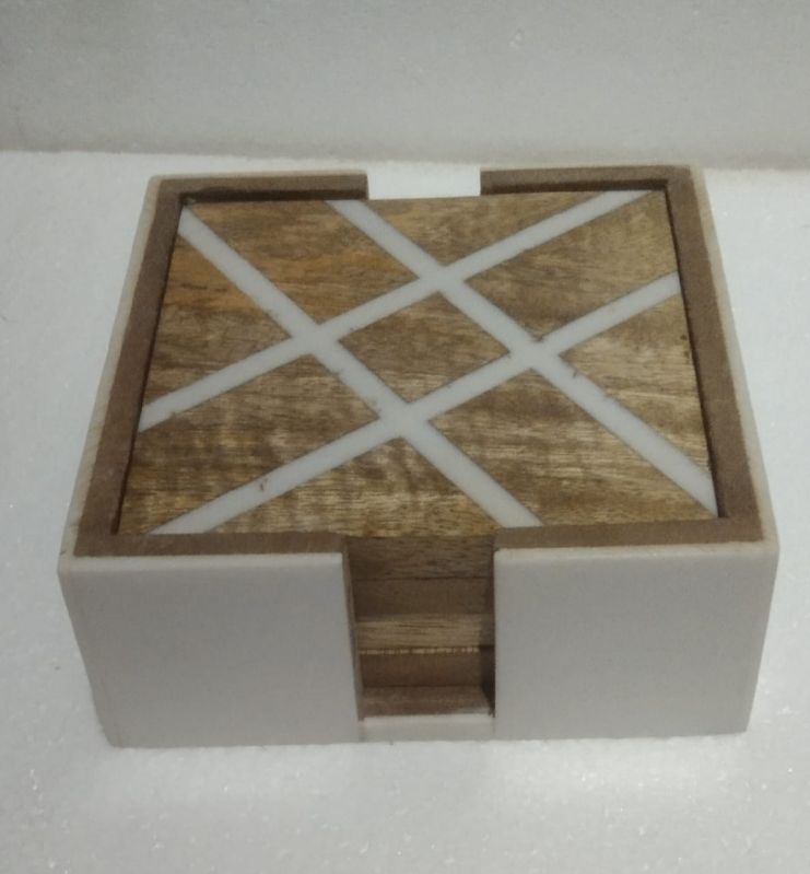Raza Craft Square Printed Polished Wooden Coaster, for Restaurant Use, Size : 10×10cm