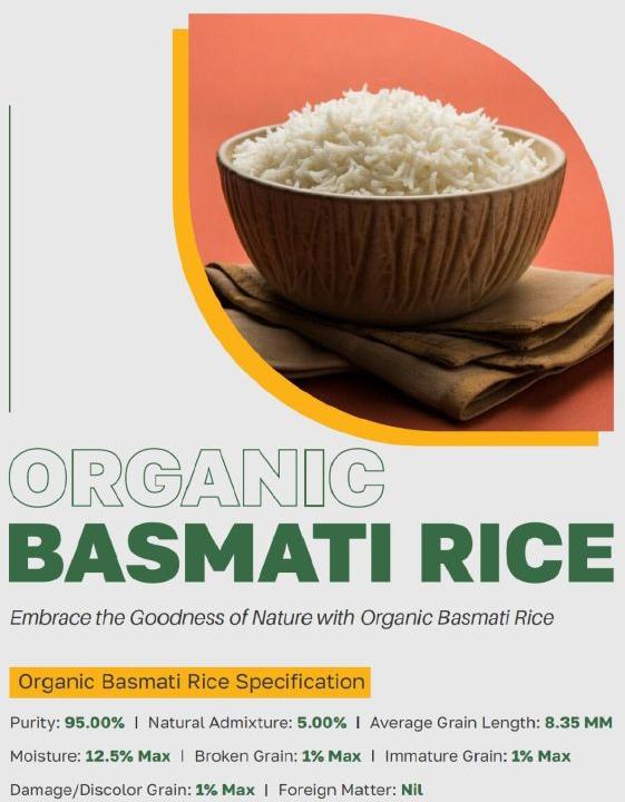 White Unpolished Hard Organic Basmati Rice, for Human Consumption, Certification : FSSAI Certified