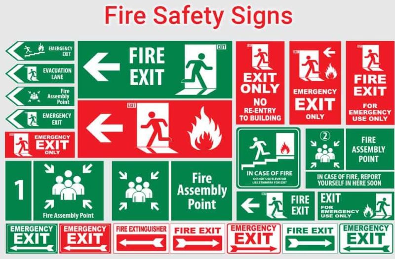 Green Rectangular Fire Safety Sign Board, Feature : Corrosion Proof, Crack Proof, Easy To Fit