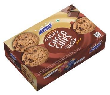 Light Brown Round Crunchy Choco Chips Cookies, for Direct Consuming, Eating, Packaging Type : Paper Box