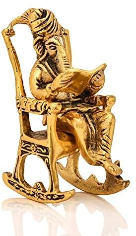 Golden Brass Ganesh On Chair Statue, for Office, Home, Gifting