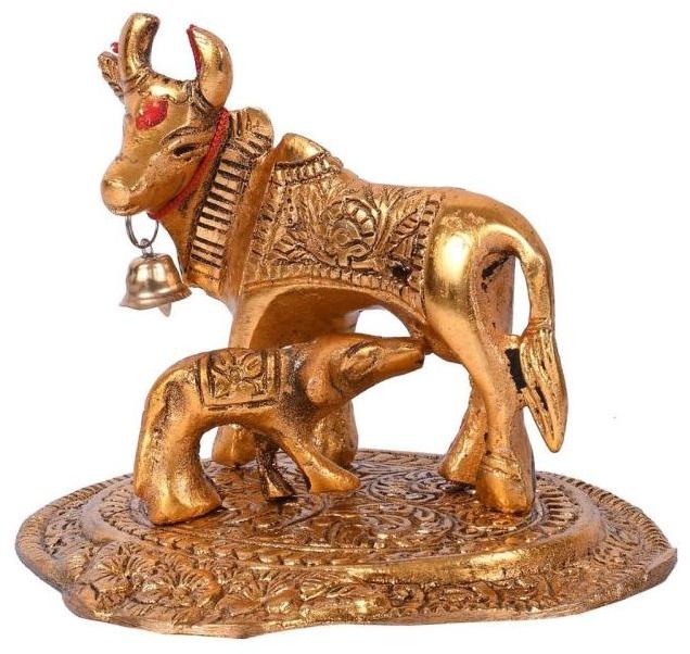 120 Gm Polished Metal Golden Cow Statue, Color : Yellow
