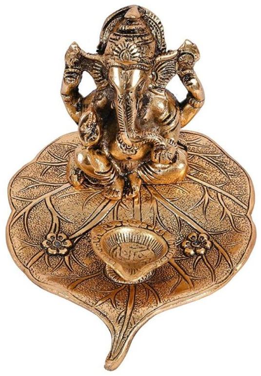 Golden Brass Peepal Patta Ganesh Statue, for Office, Home, Gifting