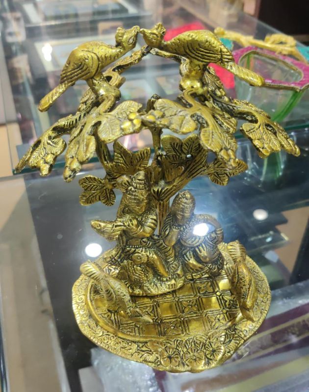 Golden 200 Gm Carved Polished Brass Radha Krishna Statue, for Office, Home, Gifting