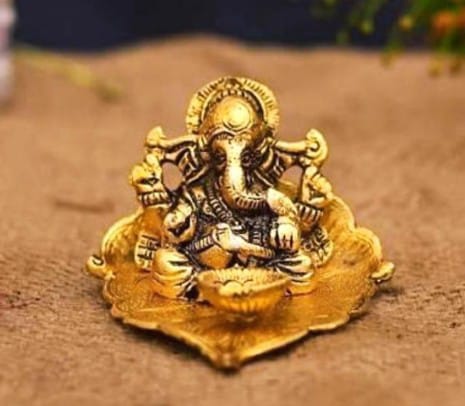 Golden Carved Polished Brass Small Ganesh Statue, for Office, Home, Gifting