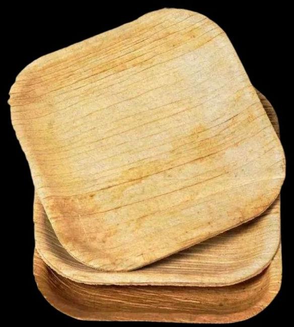 Brown 7 Inch Square Areca Leaf Plate, for Serving Food, Packaging Type : Plastic Packet