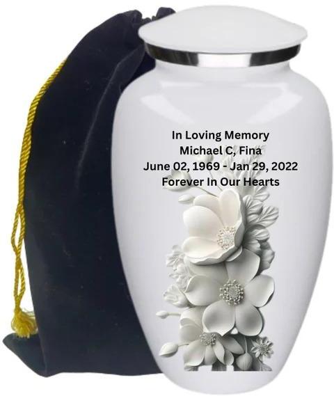 3D Flower Design Cremation Urn with Velvet Bag