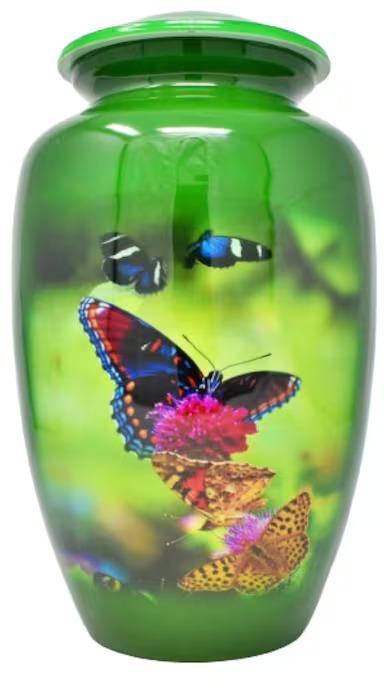 Adult Green Butterfly Design Cremation Urn, Style : Modern