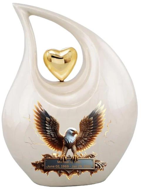 American Eagle Design Teardrop Cremation Urn, for Human Ashes