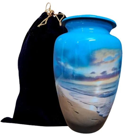 Beach Sun Set Cremation Urn with Velvet Bag