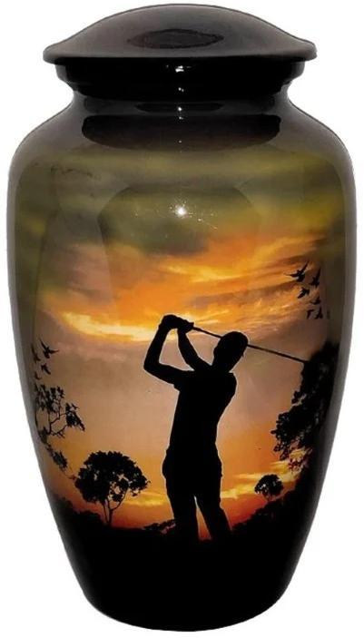 Designer Golfer Printed Cremation Ash Urn, Style : Modern