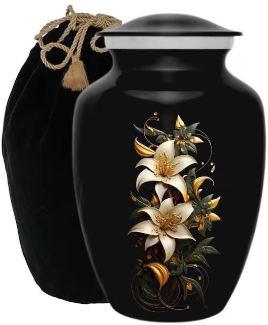 Flower Pattern Cremation Urn with Velvet Bag