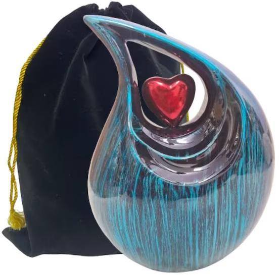Gorgeous Black Teardrop Cremation Urn With Velvet Bag