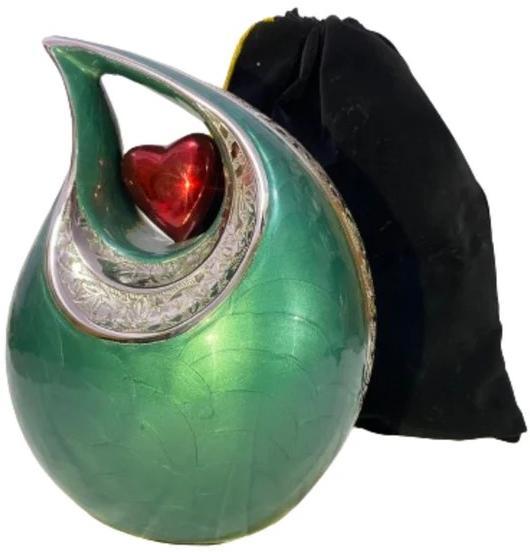 Gorgeous Green Teardrop Cremation Urn with Velvet Bag