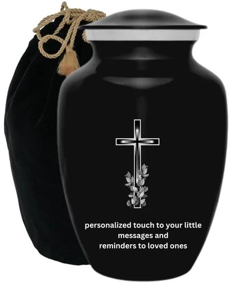 Handcrafted Cross Design Cremation Urn With Velvet Bag