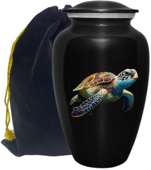 Handcrafted Oceanic Turtle Cremation Urn with Velvet Bag