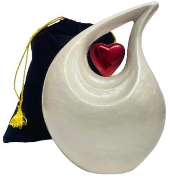 White Teardrop Adult Ceramic Cremation Urn, Packaging Type : Carton Box