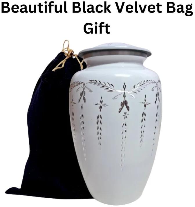 Velvet Bag Cremation Adult Ashes Urn, Color : White