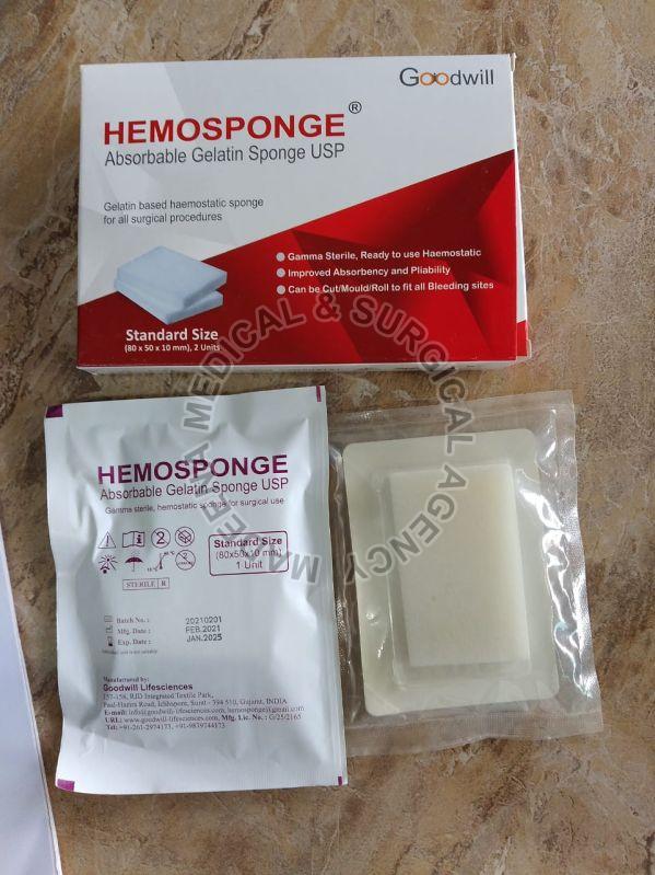 White Rectangle Cotton Blue Absorbable Gelatin Sponge, Packaging Type : Paper Box