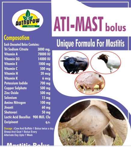 Authgrow Liquid Natural ATI Mast Bolus, for Cattle Feed, Packaging Type : Bottles
