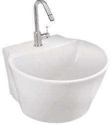 White Round Ceramic Integrated Wash Basin, Style : Modern