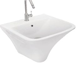 White Square Ceramic Integrated Wash Basin, Style : Modern